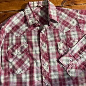 Vintage Dutchmaid Plaid Pearl Snap Shirt Men 15/33 MED Lurex Gold Stripe USA 70s